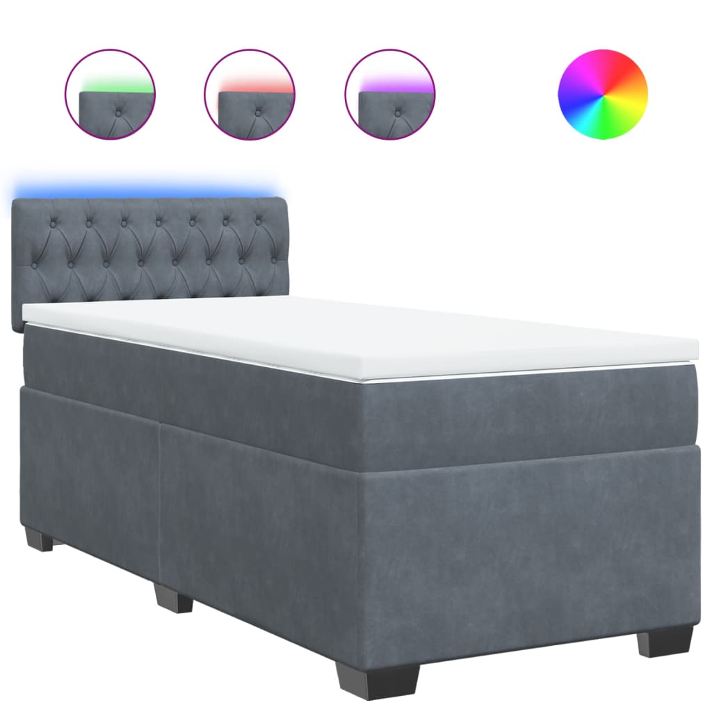 Box spring krevet s madracem tamnosivi 90x200 cm baršunasti