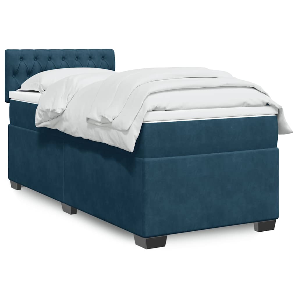 Box spring krevet s madracem plavi 90x200 cm baršunasti