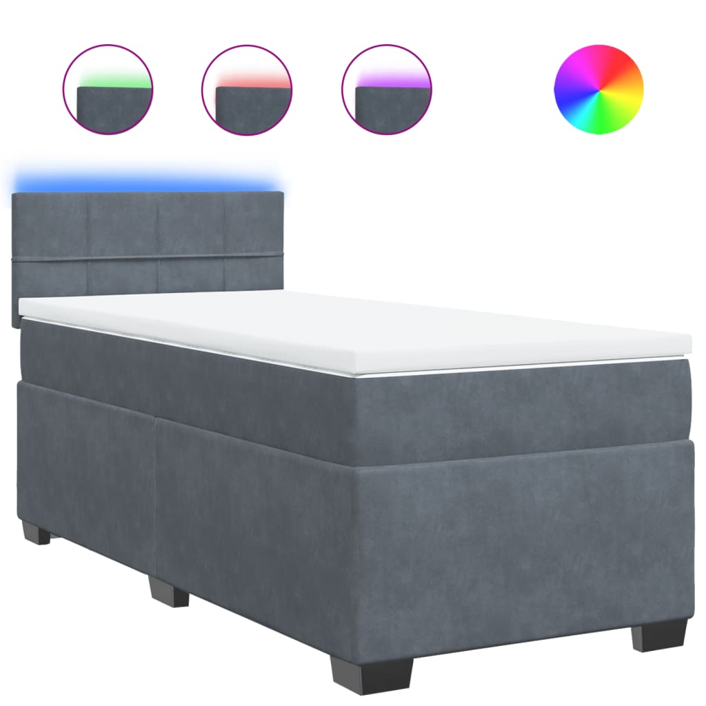 Box spring krevet s madracem tamnosivi 90x200 cm baršunasti