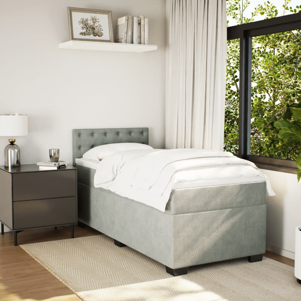 Box spring krevet s madracem svjetlosivi 100x200 cm baršunasti