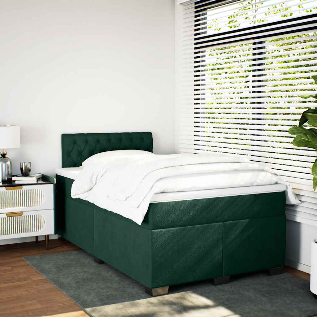 Krevet box spring s madracem tamnozeleni 120x190 cm baršunasti
