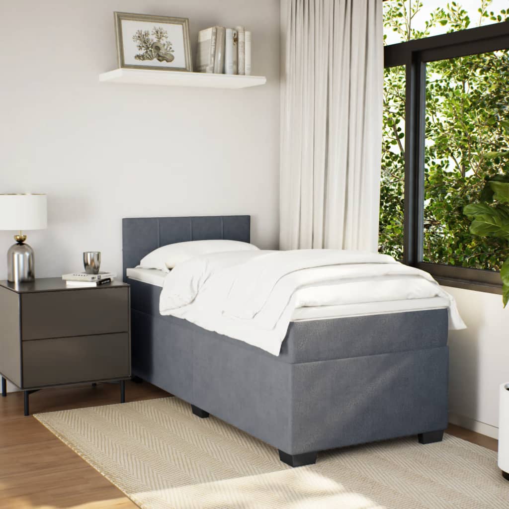 Krevet box spring s madracem tamnosivi za 1 osobu baršunasti