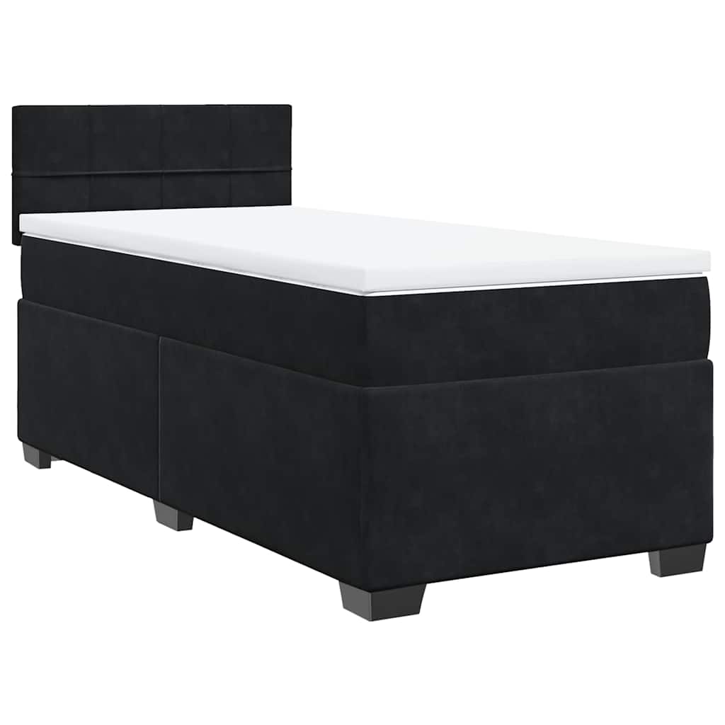 Krevet box spring s madracem crni za jednu osobu baršunasti