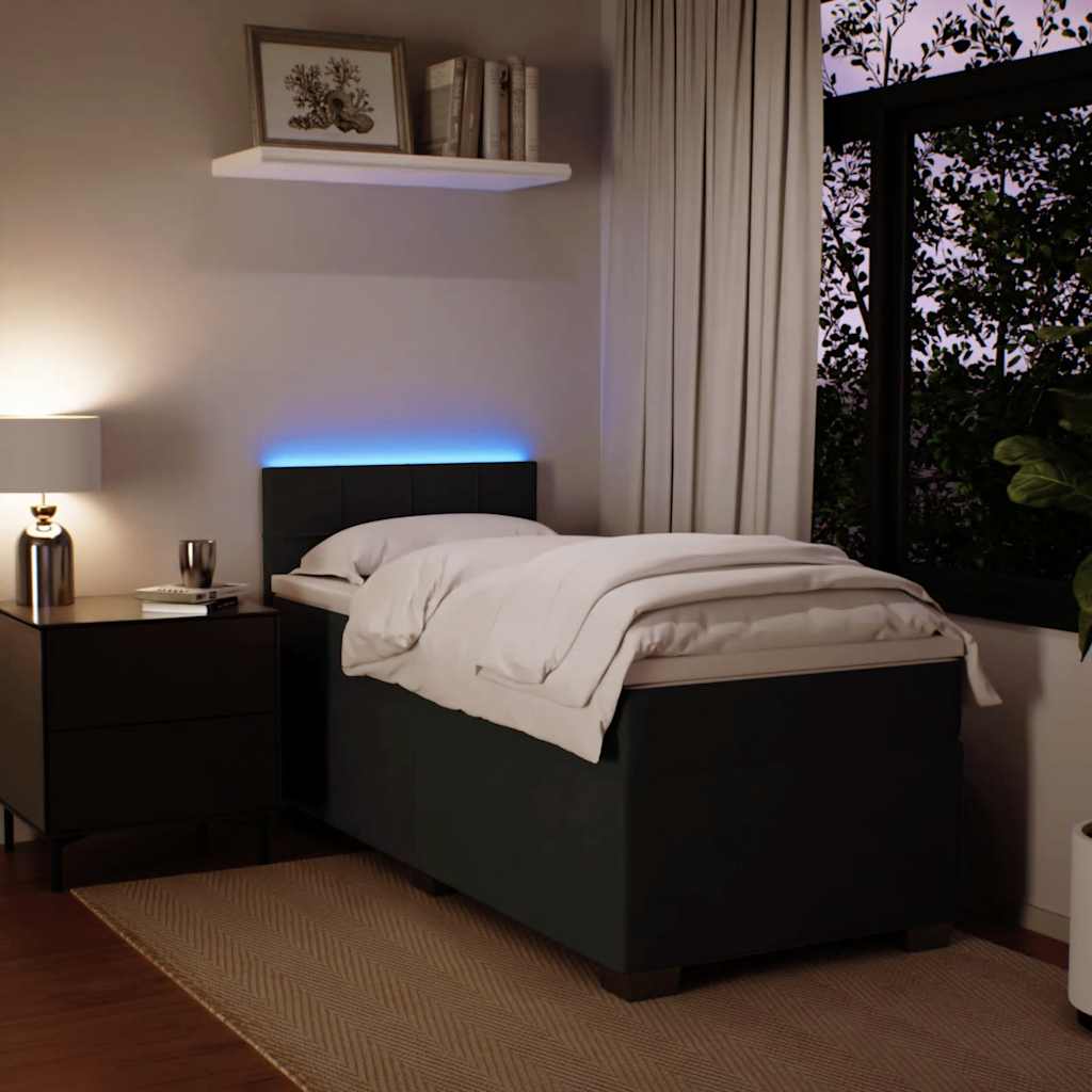 Krevet box spring s madracem crni za jednu osobu baršunasti