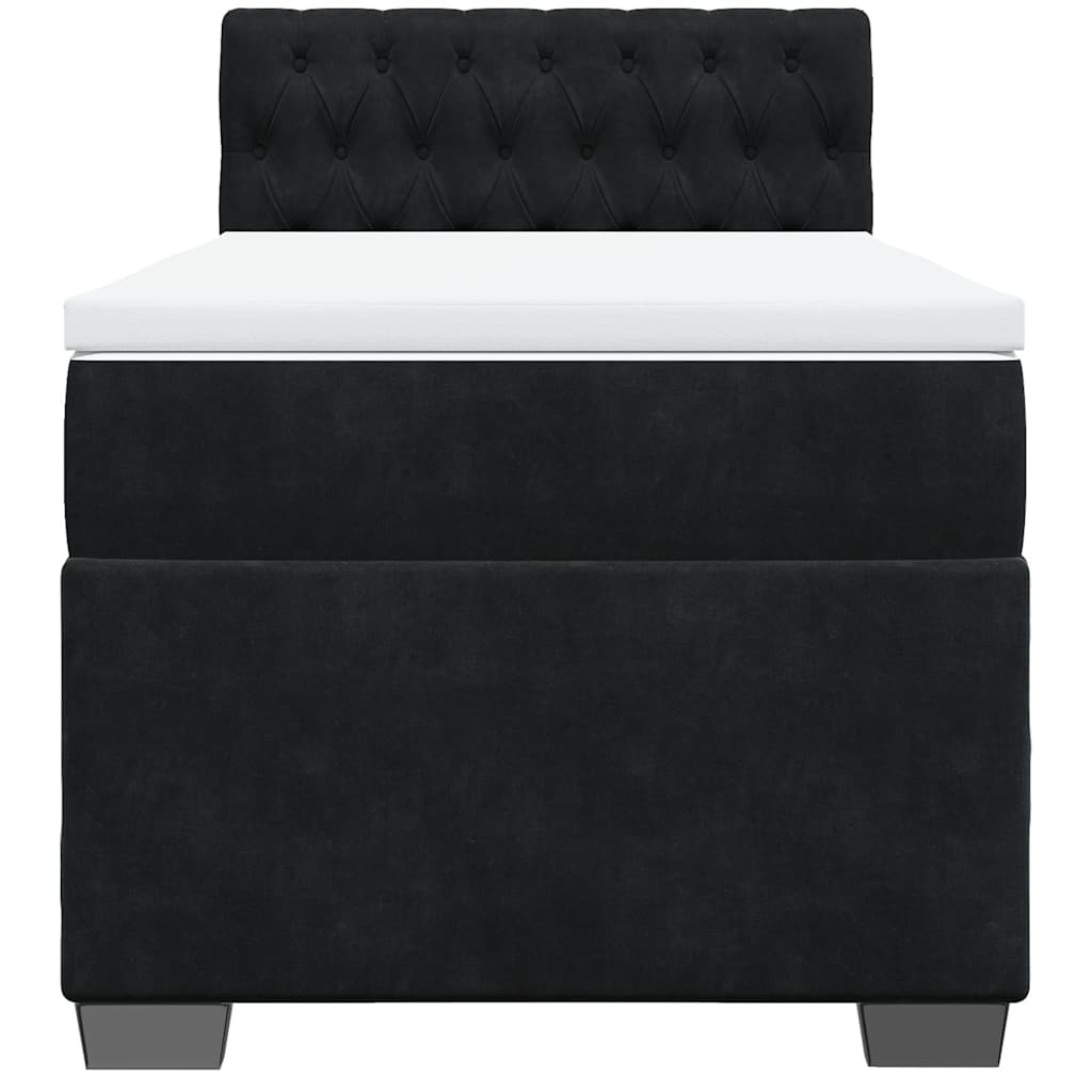 Krevet box spring s madracem crni za jednu osobu baršunasti