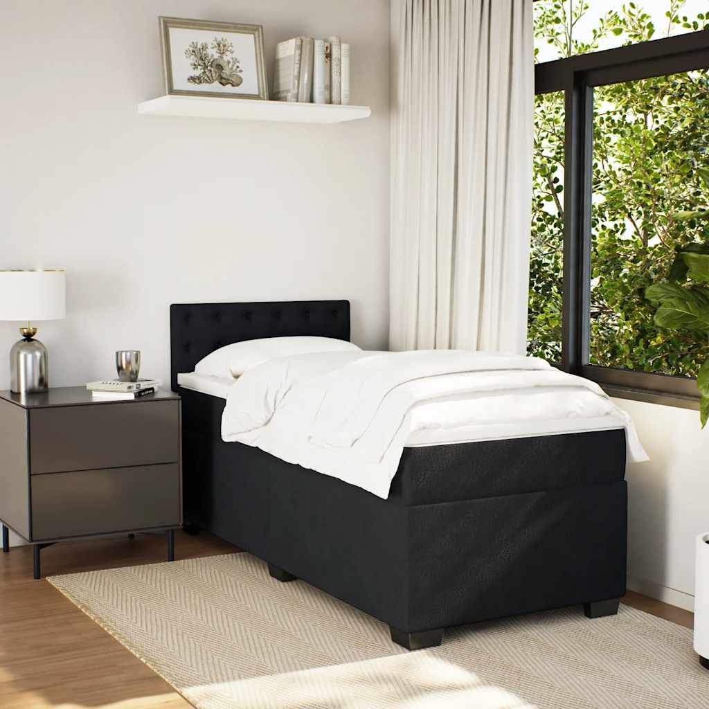 Krevet box spring s madracem crni za jednu osobu baršunasti