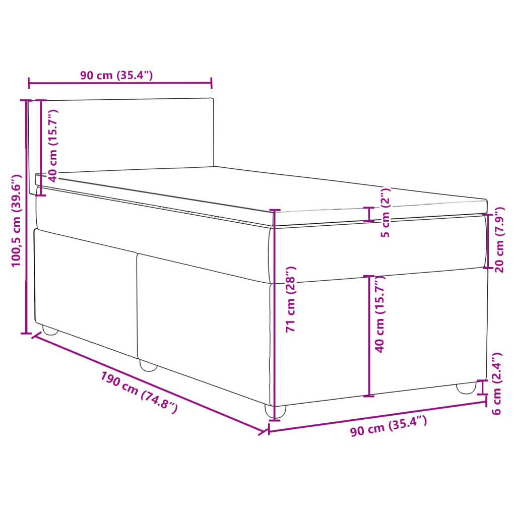 Box spring krevet s madracem svjetlosivi 90x190 cm od tkanine