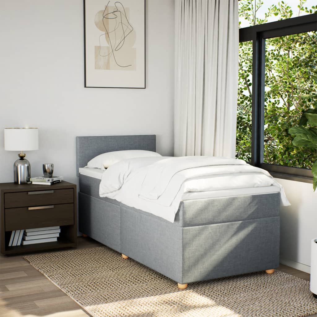 Box spring krevet s madracem svjetlosivi 90x190 cm od tkanine