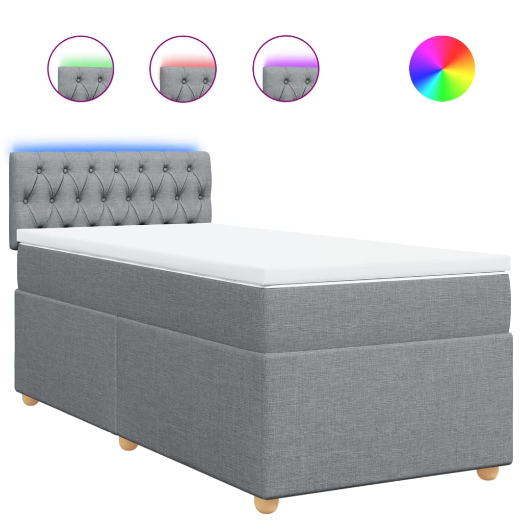 Box spring krevet s madracem svjetlosivi 90x190 cm od tkanine