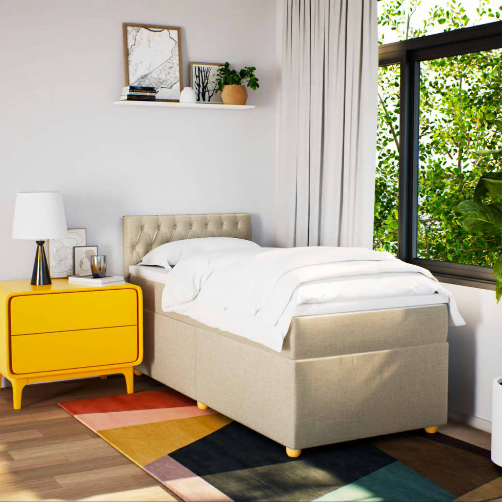 Krevet s oprugama i madracem krem 90 x 200 cm od tkanine