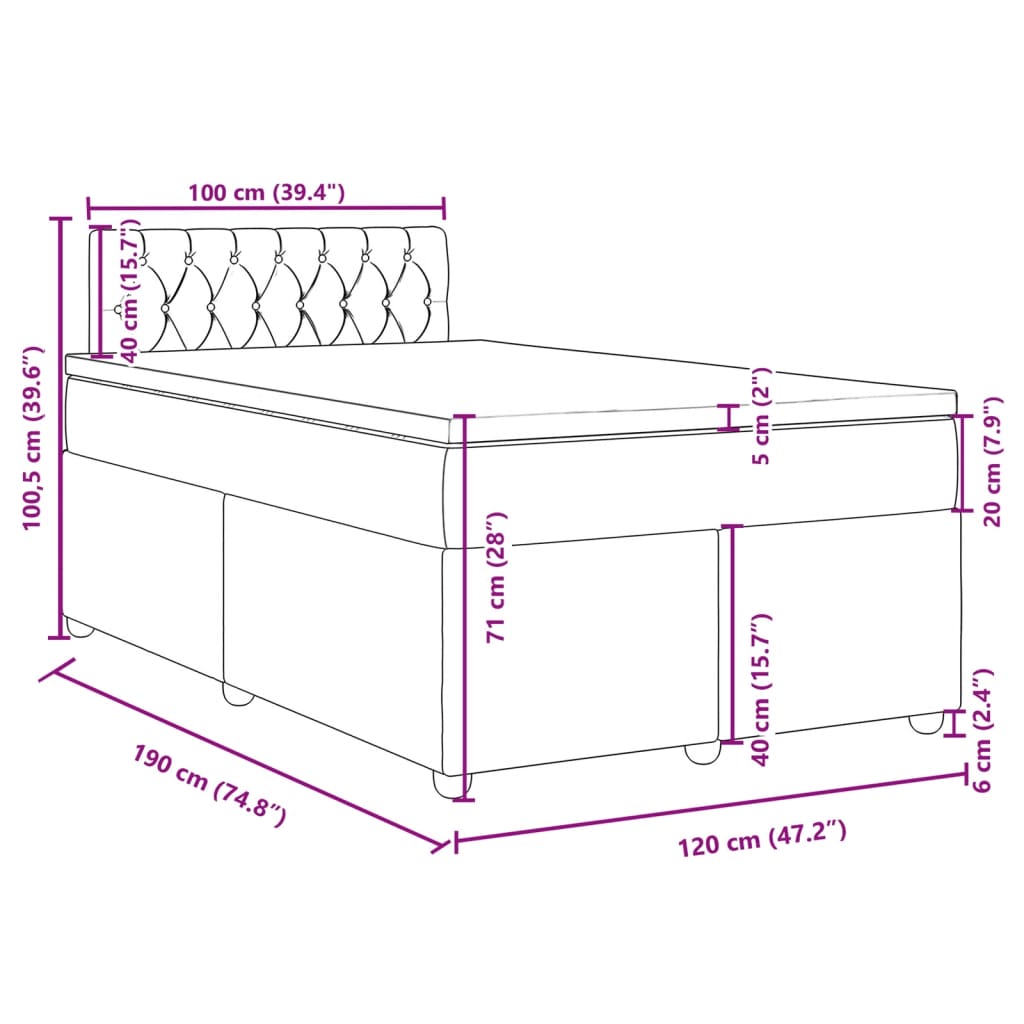Krevet box spring s madracem tamnosivi 120 x 190 cm tkanina