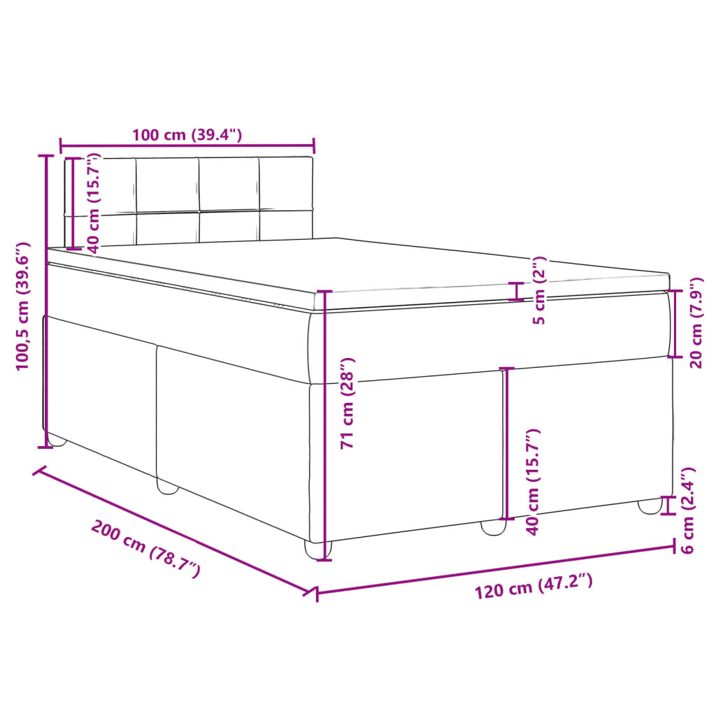 Krevet s oprugama i madracem crni 120 x 200cm od tkanine