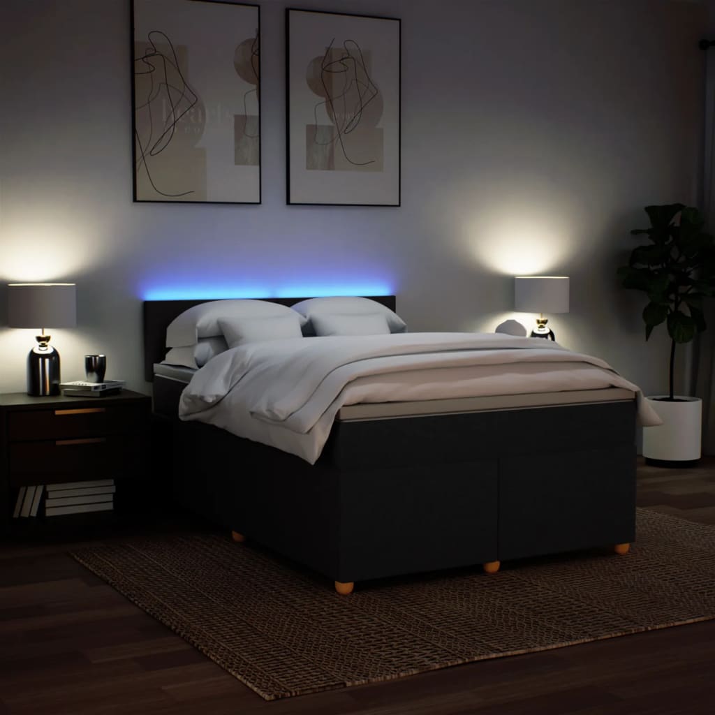 Krevet s oprugama i madracem crni 140 x 190 cm od tkanine