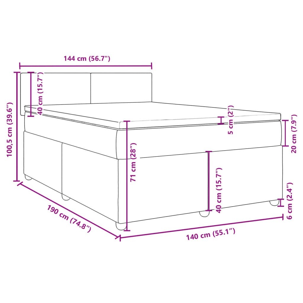 Krevet s oprugama i madracem krem 140 x 190 cm od tkanine