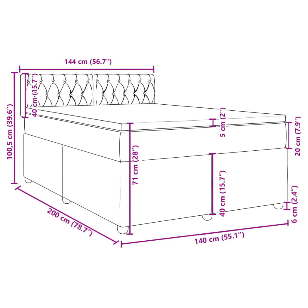 Krevet s oprugama i madracem krem 140x200 cm od tkanine