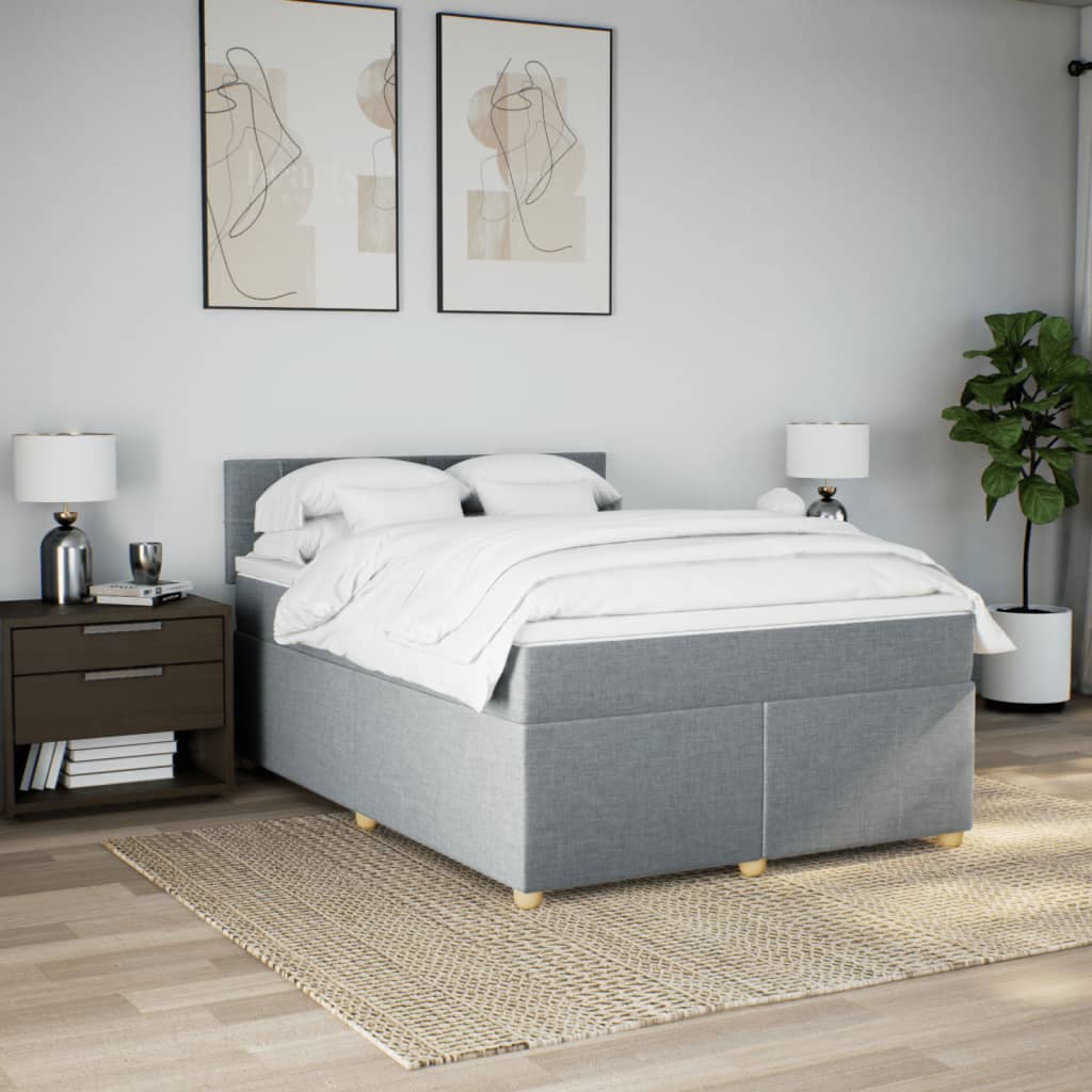 Krevet box spring s madracem svjetlosiva 160x200 cm tkanina