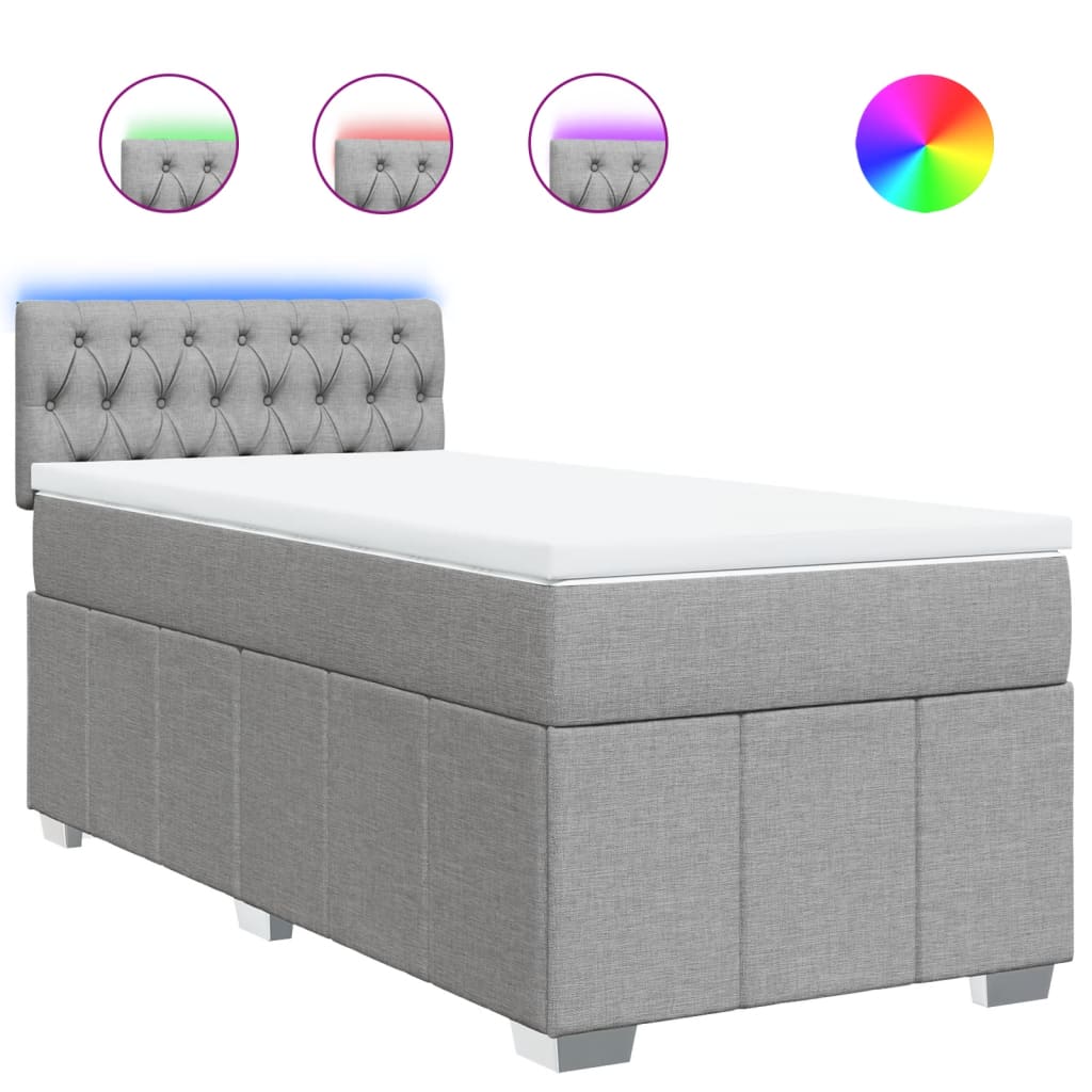 Box spring krevet s madracem svjetlosivi 90x190 cm od tkanine