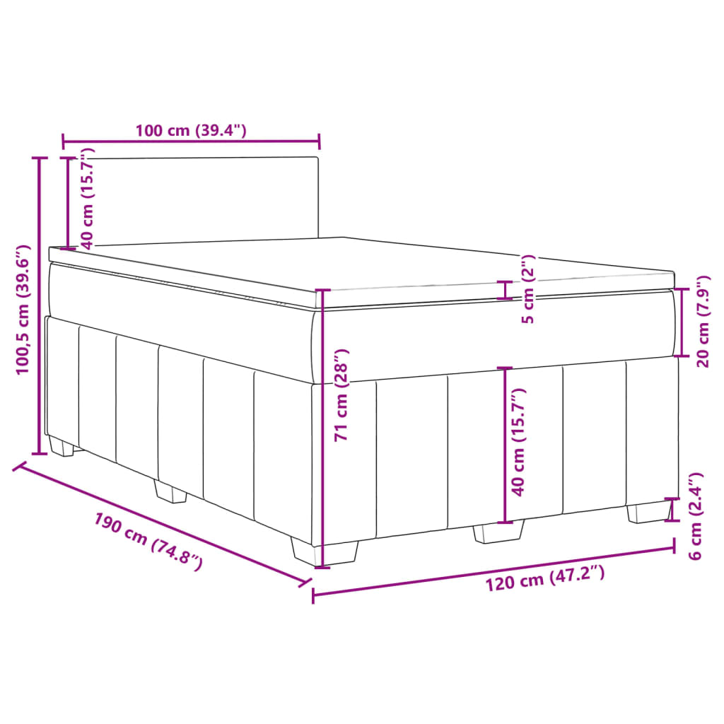 Krevet box spring s madracem tamnosmeđi 120 x 190 cm od tkanine