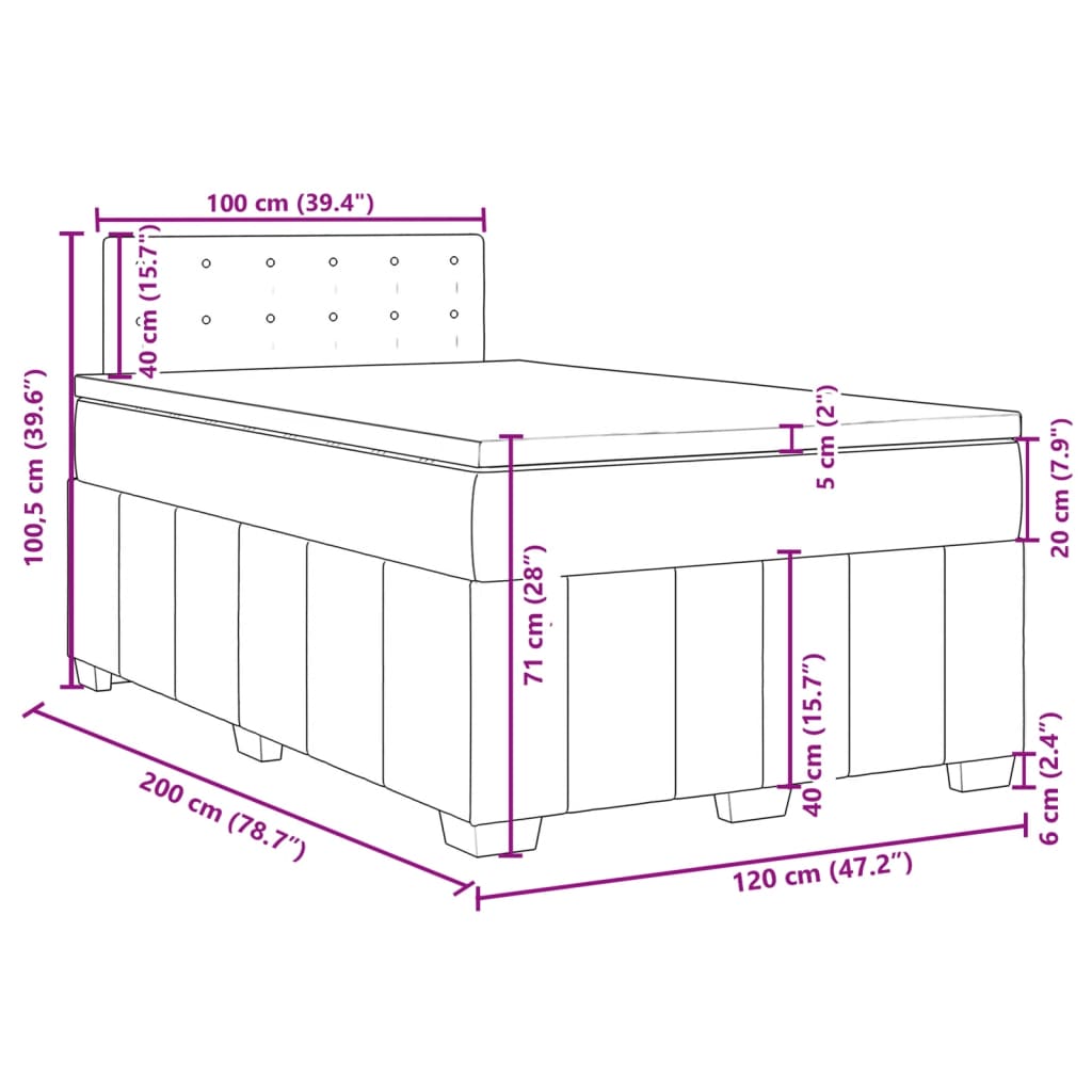 Krevet s oprugama i madracem plavi 120 x 200 cm od tkanine
