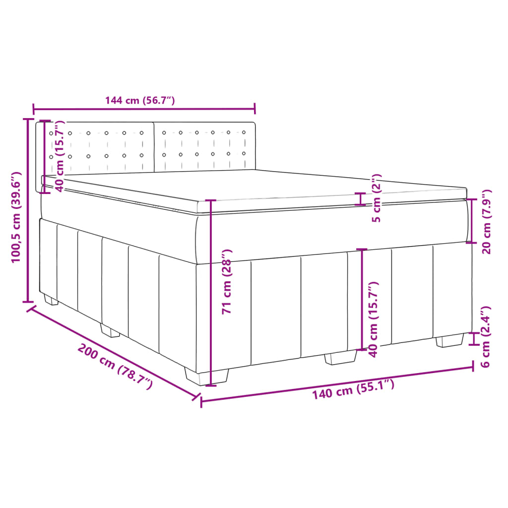 Krevet box spring s madracem svjetlosivi 140x200 cm od tkanine