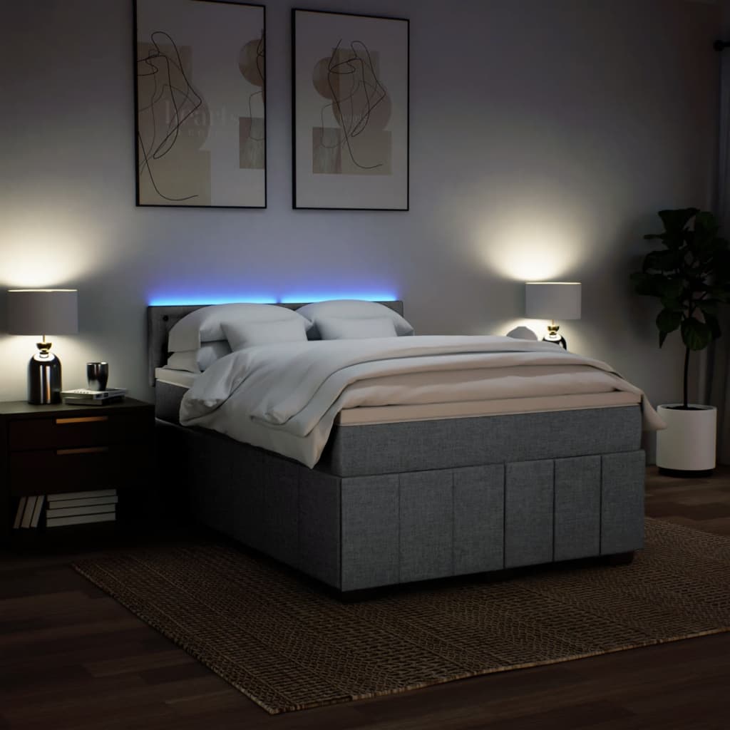 Krevet box spring s madracem svjetlosivi 140x200 cm od tkanine