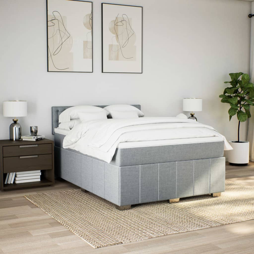Krevet box spring s madracem svjetlosivi 140x200 cm od tkanine
