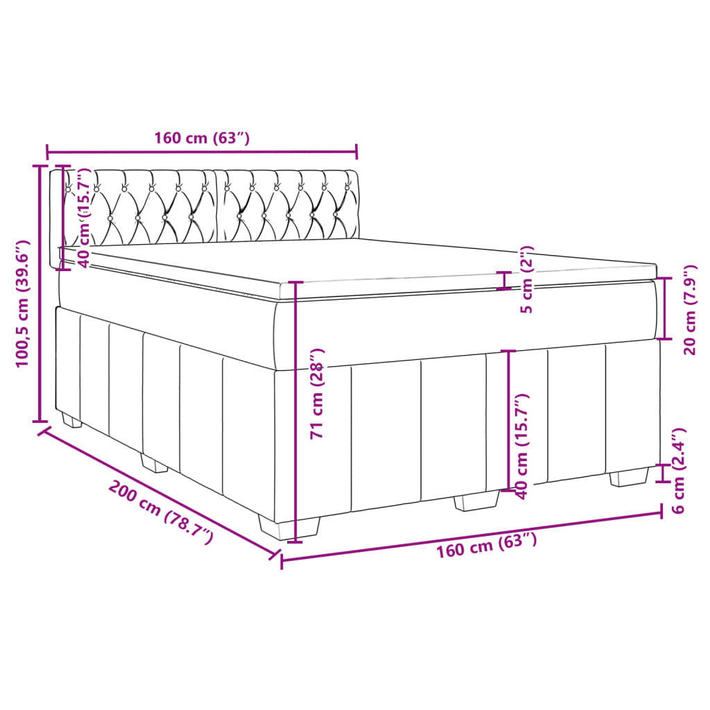 Krevet box spring s madracem svjetlosiva 160x200 cm tkanina