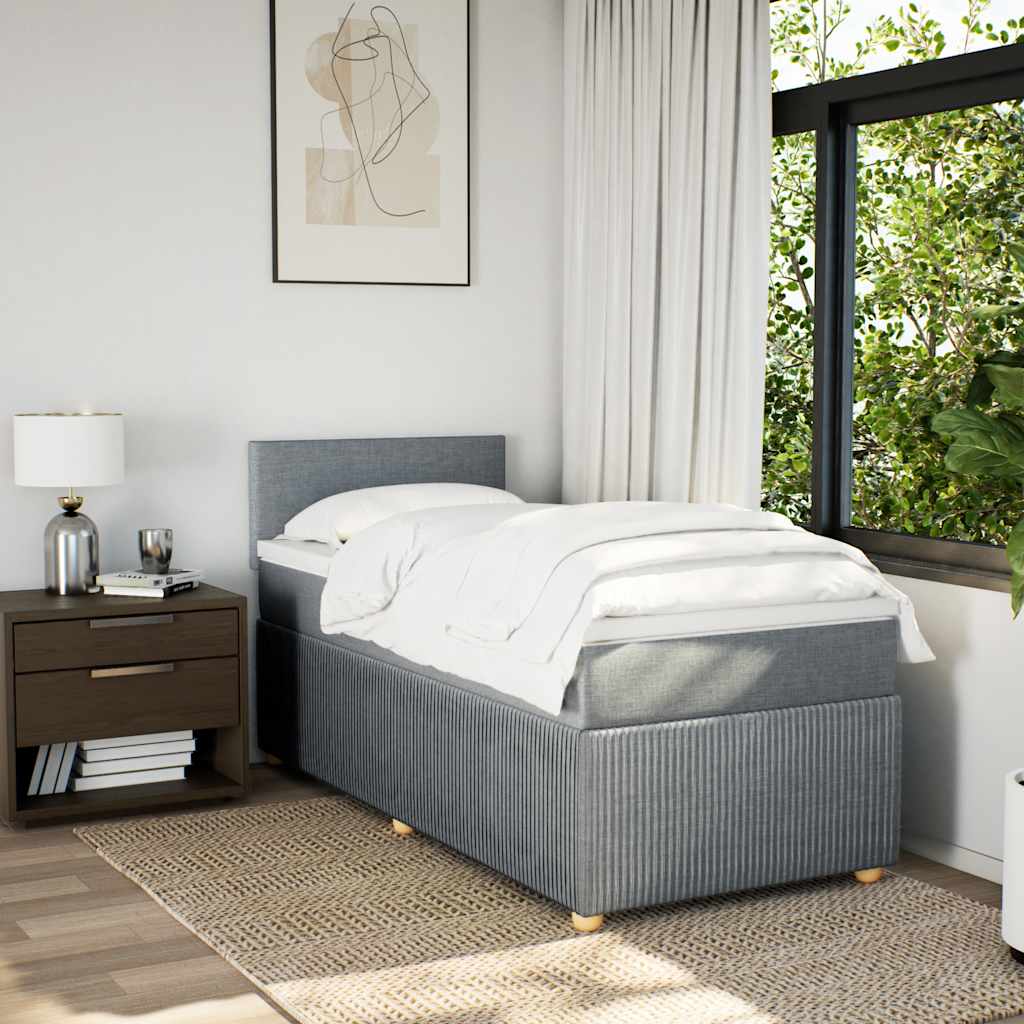 Box spring krevet s madracem svjetlosivi 90x190 cm od tkanine