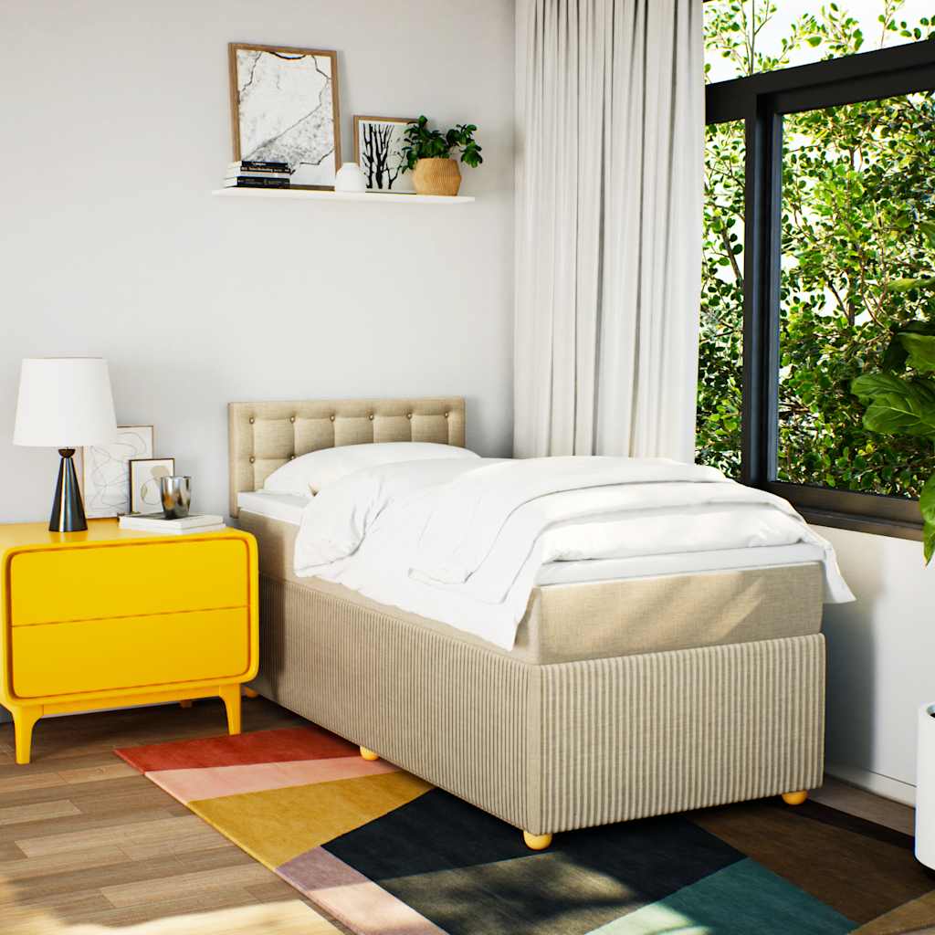 Krevet s oprugama i madracem krem 100 x 200 cm od tkanine