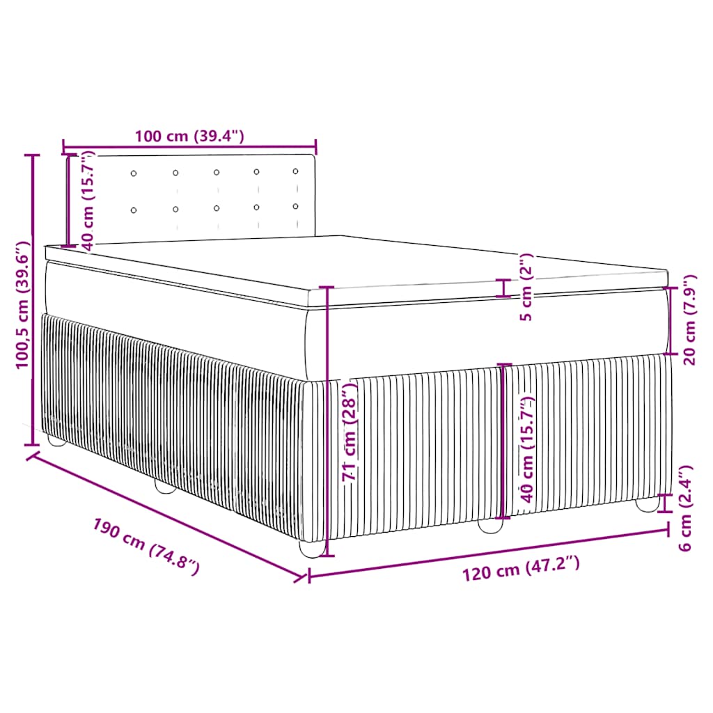 Krevet box spring s madracem crni 120 x 190 cm od tkanine
