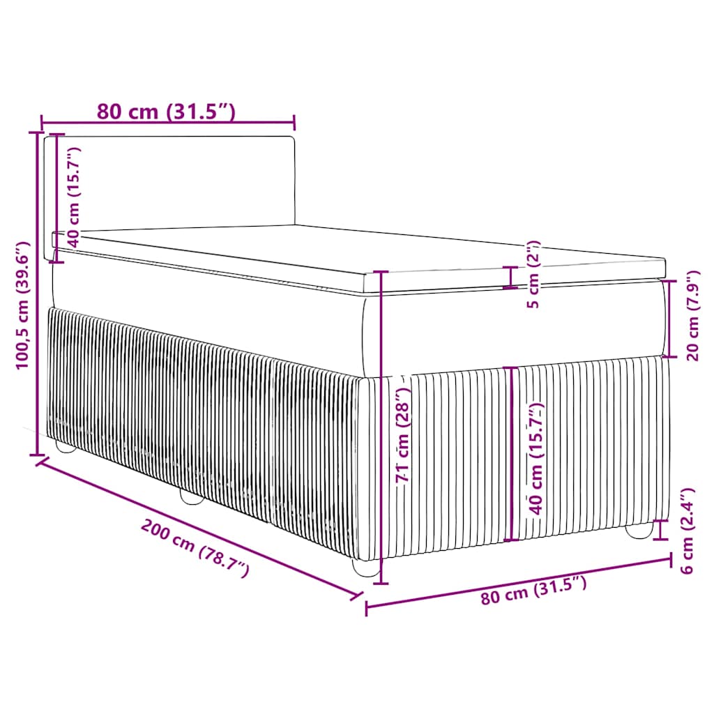 Box spring krevet s madracem svjetlosivi 80 x 200 cm baršunasti