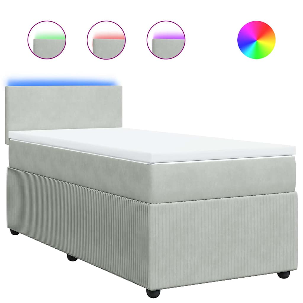 Box spring krevet s madracem svjetlosivi 90x190 cm baršunasti