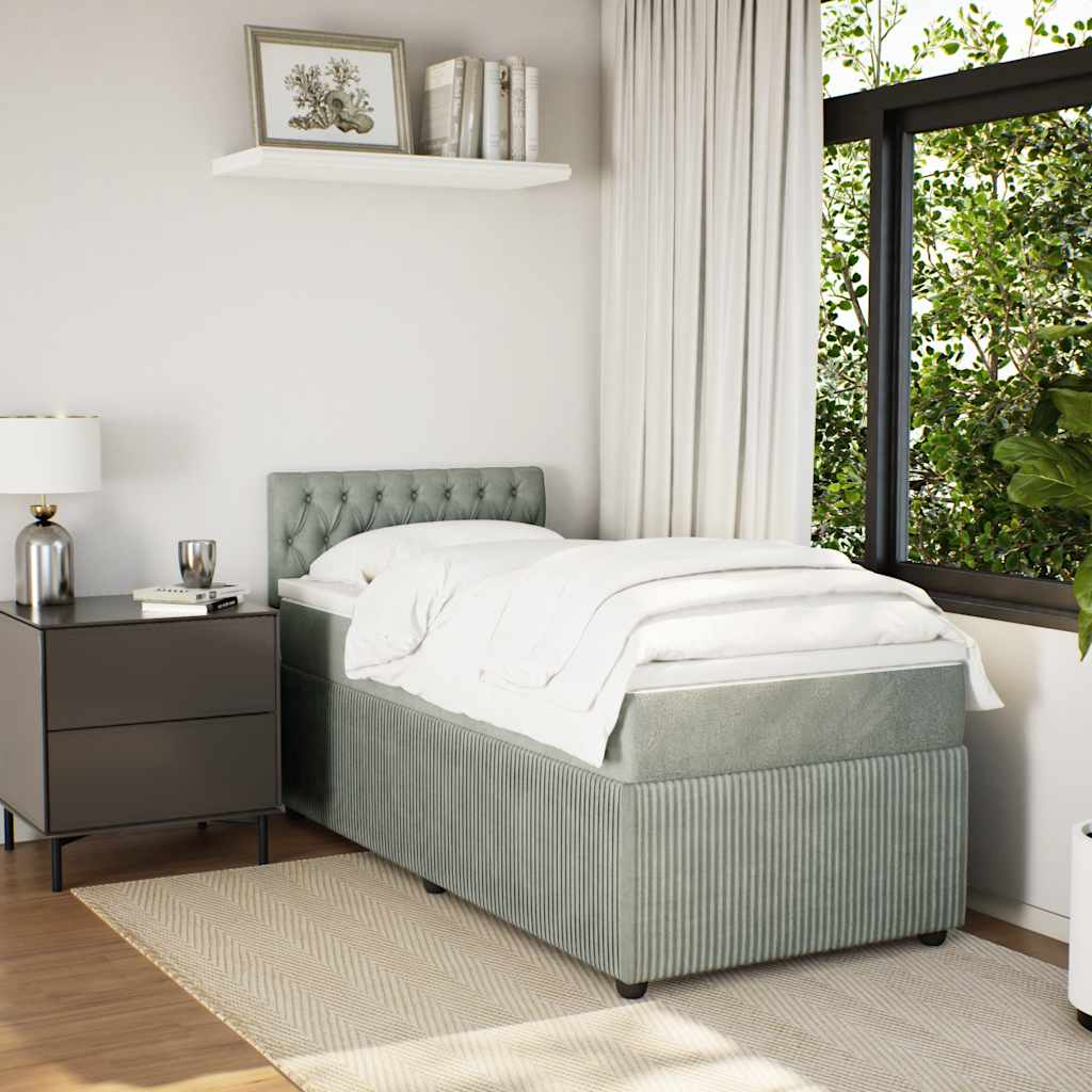 Box spring krevet s madracem svjetlosivi 90x190 cm baršunasti