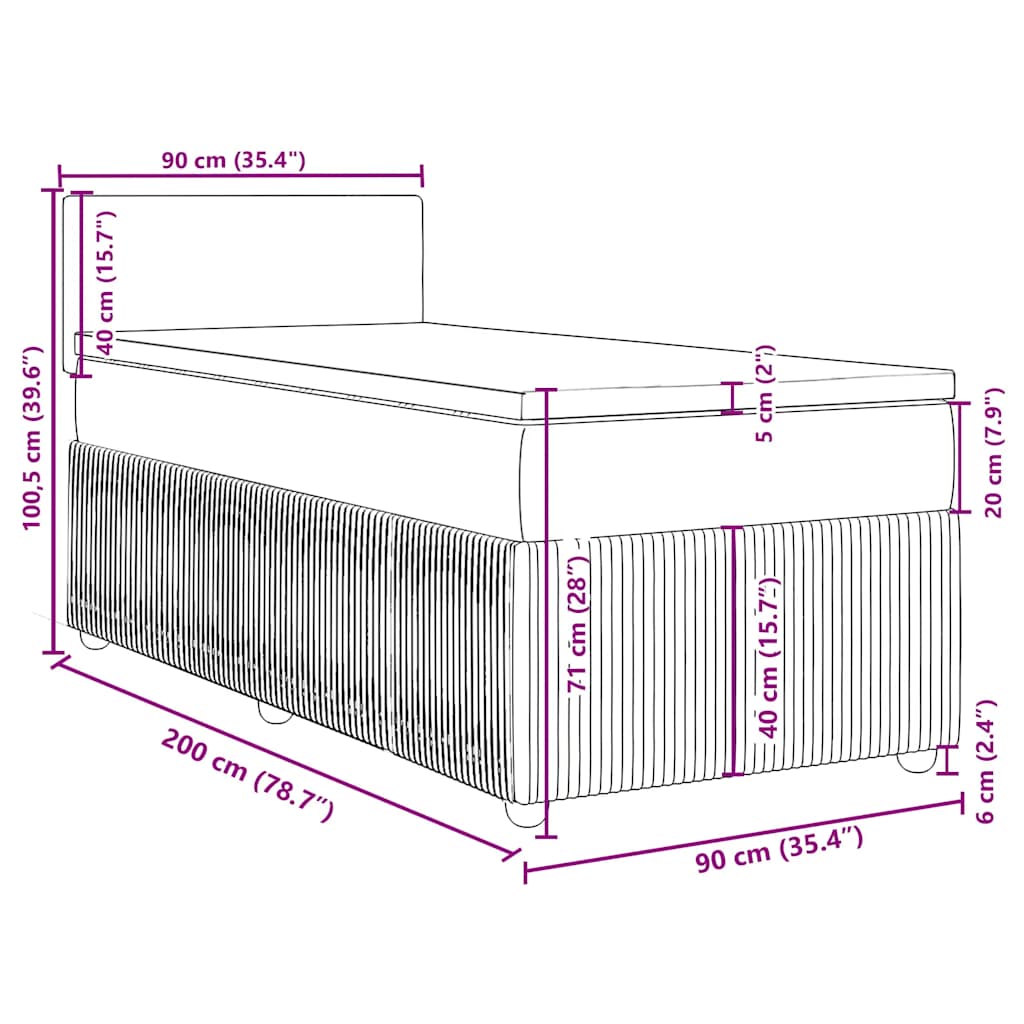 Box spring krevet s madracem tamnozeleni 90x200 cm baršunasti
