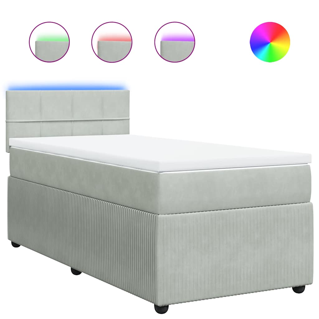 Box spring krevet s madracem svjetlosivi 90x190 cm baršunasti