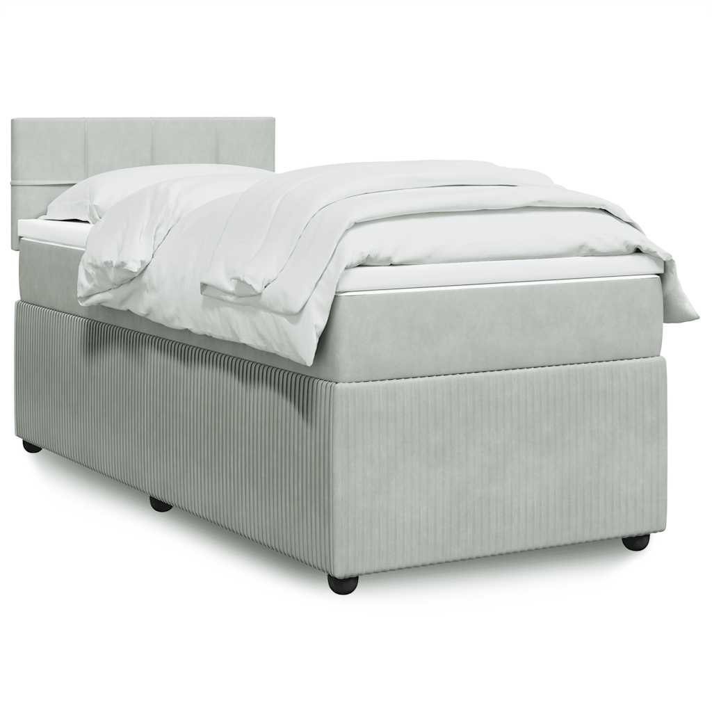 Box spring krevet s madracem svjetlosivi 90x190 cm baršunasti