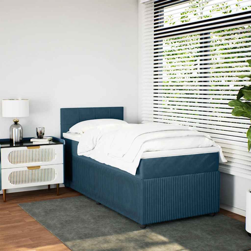 Box spring krevet s madracem plavi 90x200 cm baršunasti