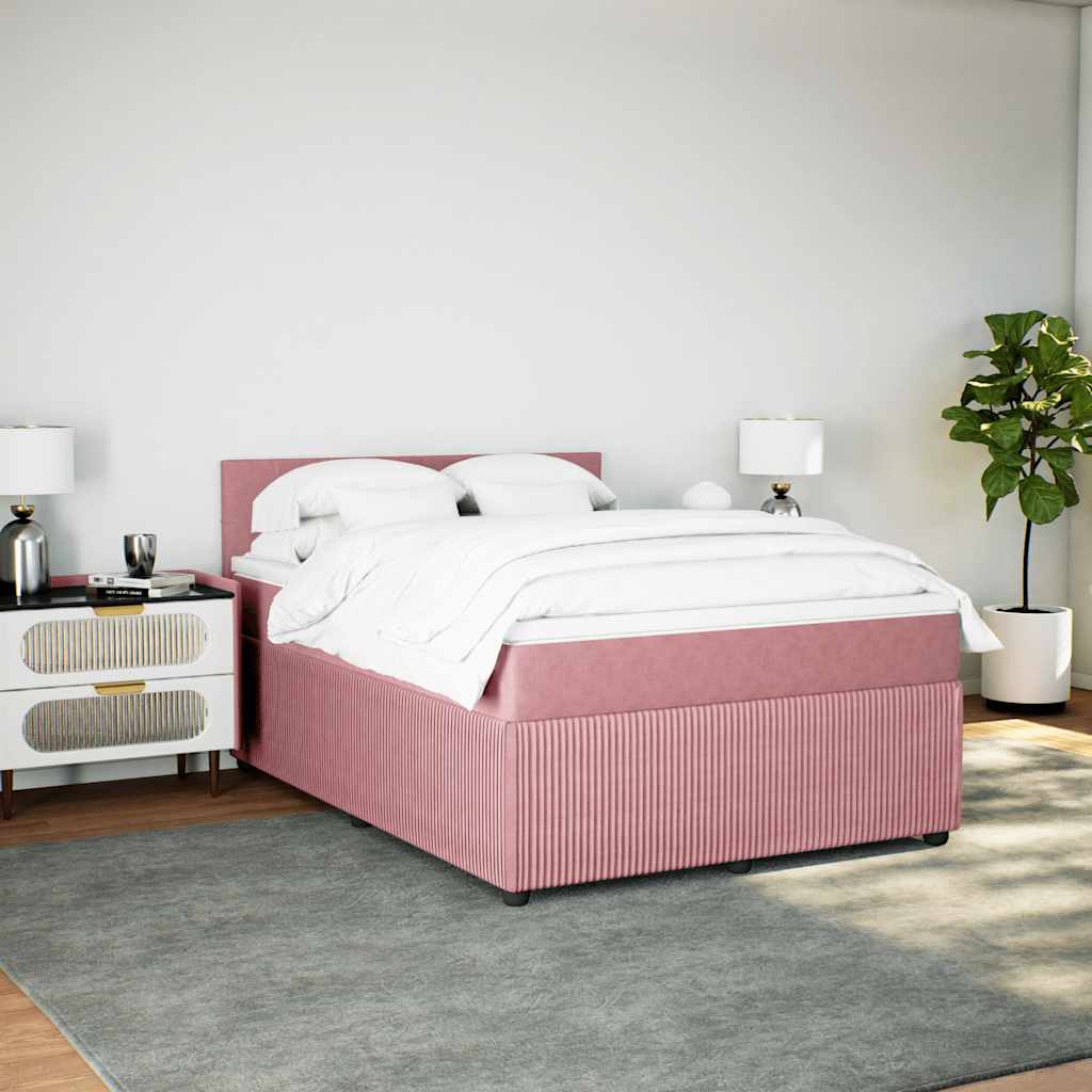 Krevet s oprugama i madracem ružičasti 140x200 cm baršunasti