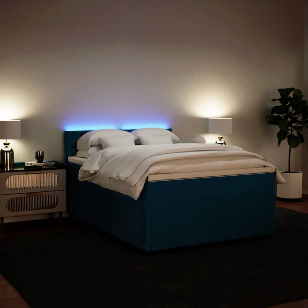 Krevet box spring s madracem plavi 160 x 200 cm baršunasti