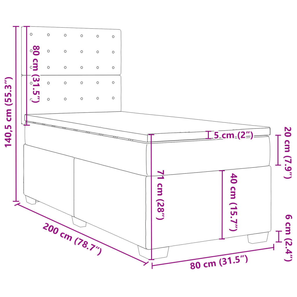 Box spring krevet s madracem crni 80 x 200 cm od tkanine
