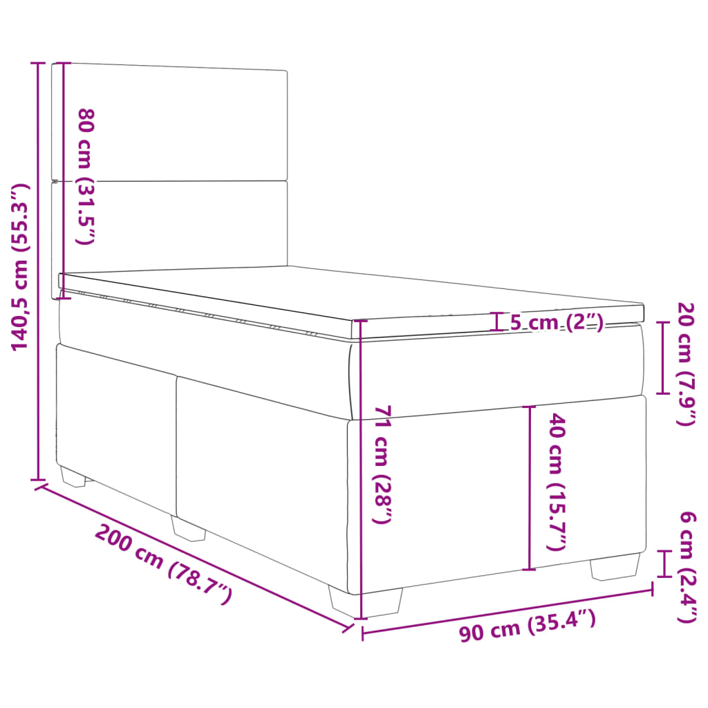Krevet s oprugama i madracem crni 90x200 cm od tkanine
