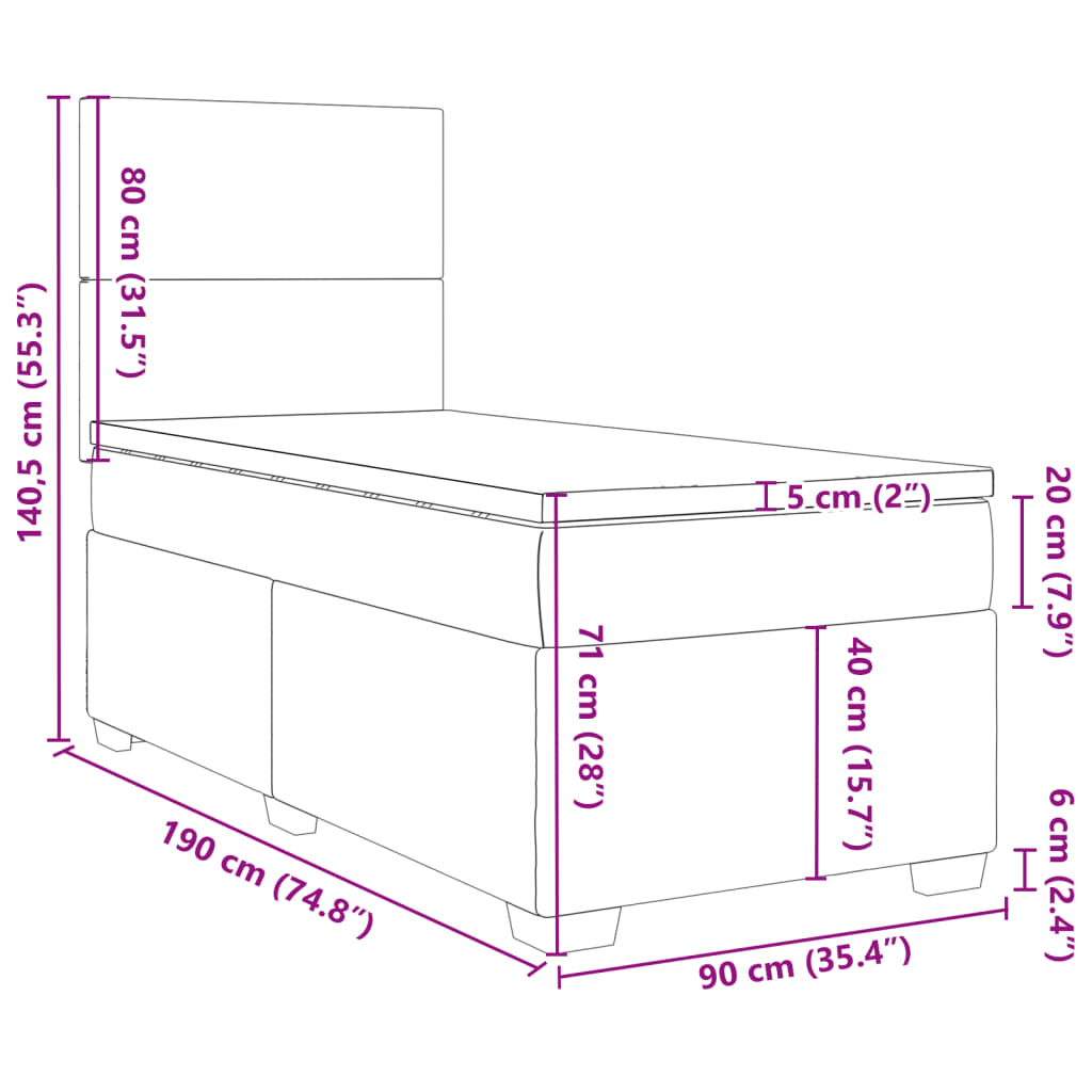 Box spring krevet s madracem tamnosivi 90x190 cm baršunasti