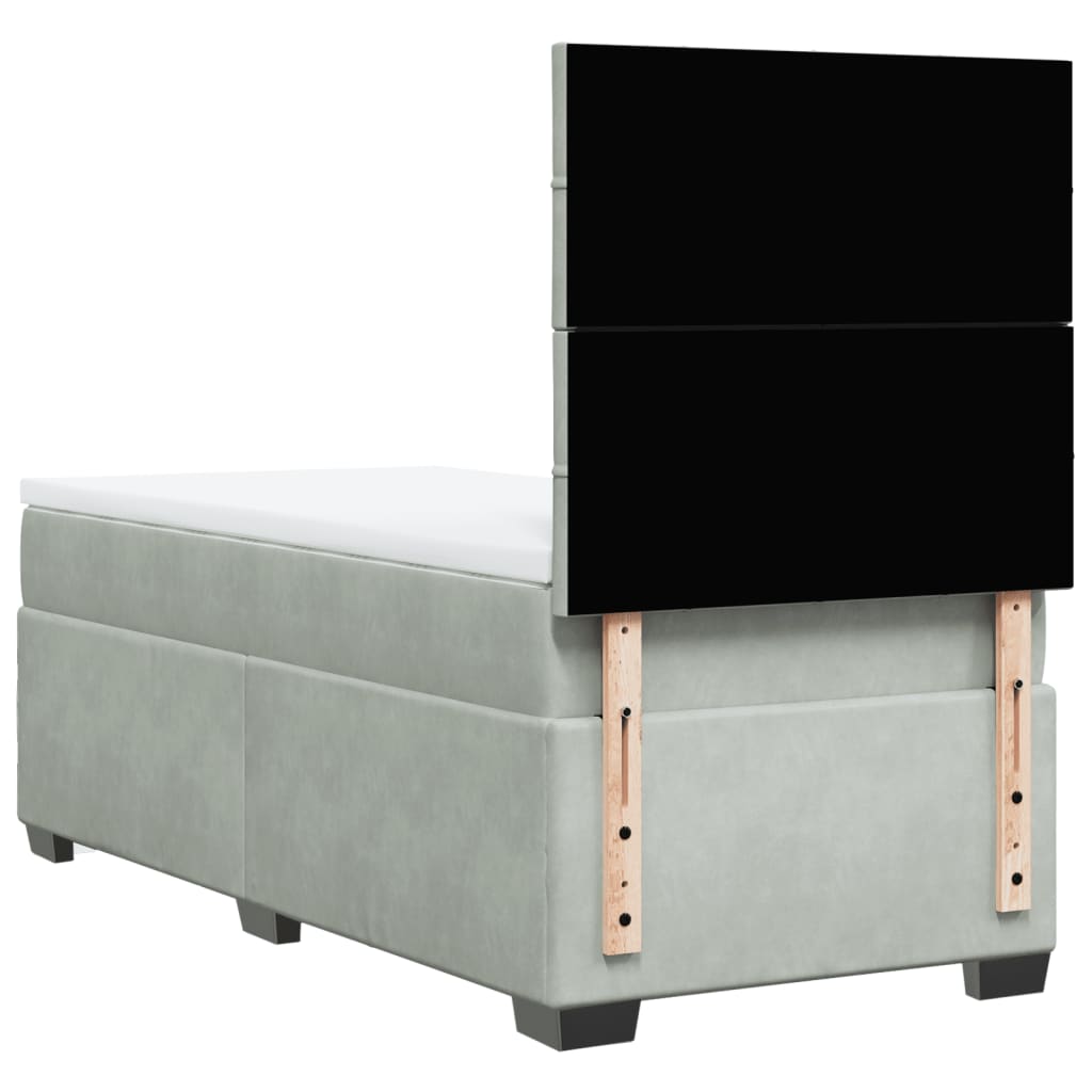 Box spring krevet s madracem svjetlosivi 90x190 cm baršunasti