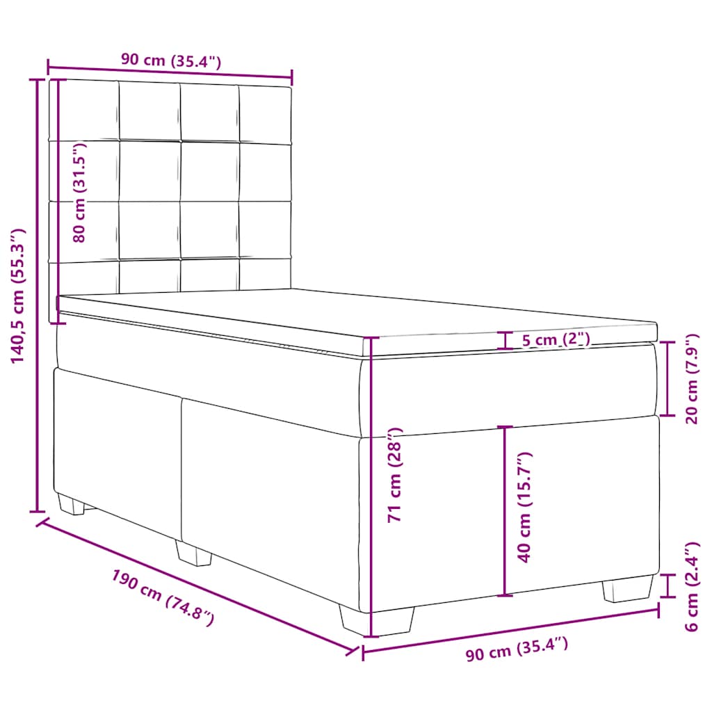 Box spring krevet s madracem plavi 90x190 cm baršunasti