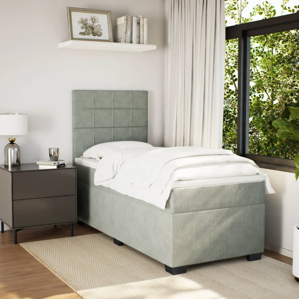 Box spring krevet s madracem svjetlosivi 90x190 cm baršunasti