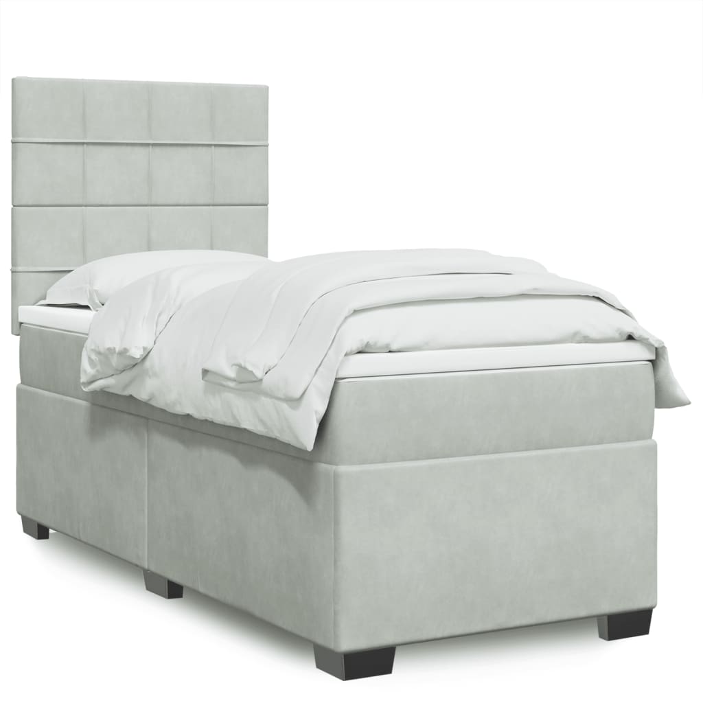 Box spring krevet s madracem svjetlosivi 90x190 cm baršunasti