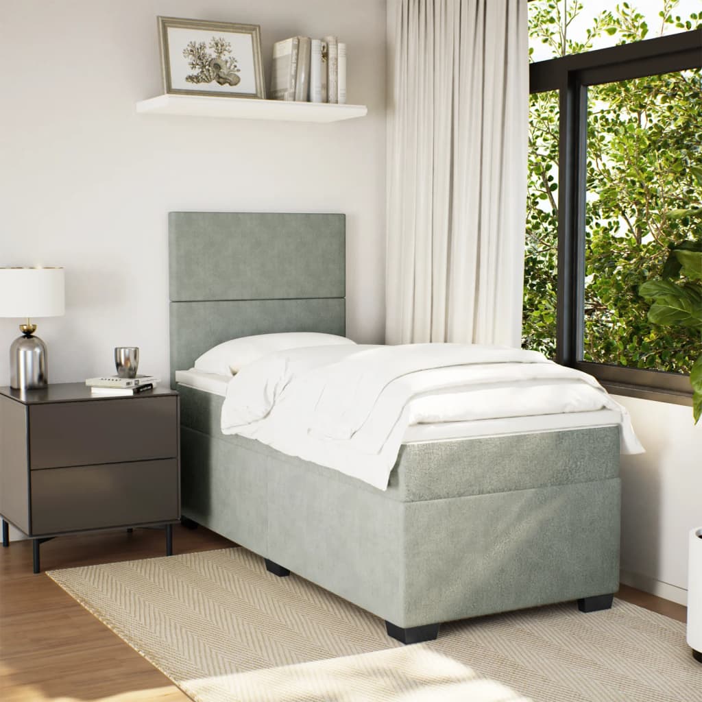 Box spring krevet s madracem svjetlosivi 100x200 cm baršunasti