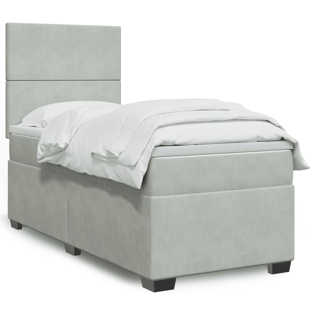 Box spring krevet s madracem svjetlosivi 100x200 cm baršunasti