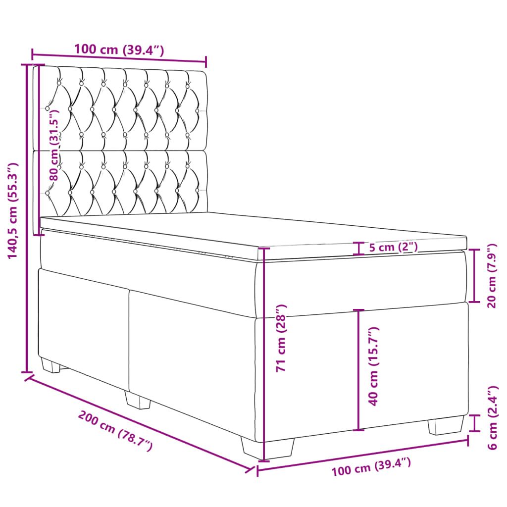 Box spring krevet s madracem crni 100x200 cm baršunasti