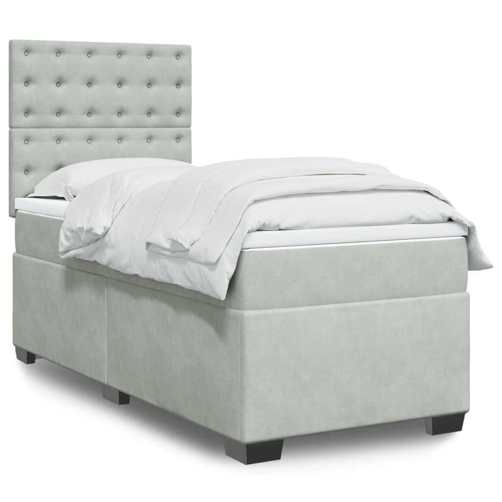 Box spring krevet s madracem svjetlosivi 100x200 cm baršunasti